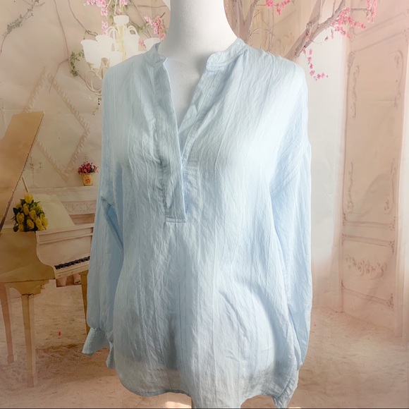 VINCE Drapey Stripe Pullover in Powder Blue - Picture 4 of 15